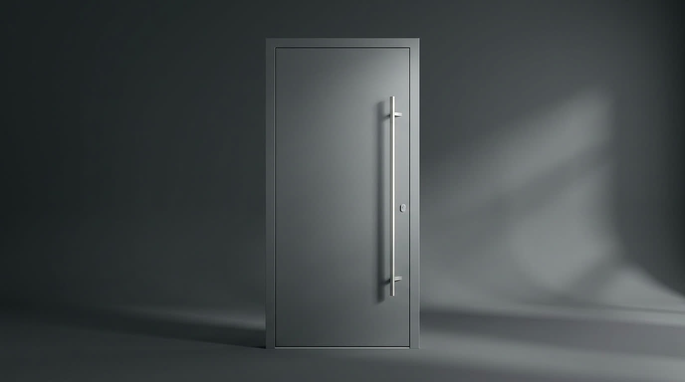 Aluminium voordeur, vlak model met verticale greep